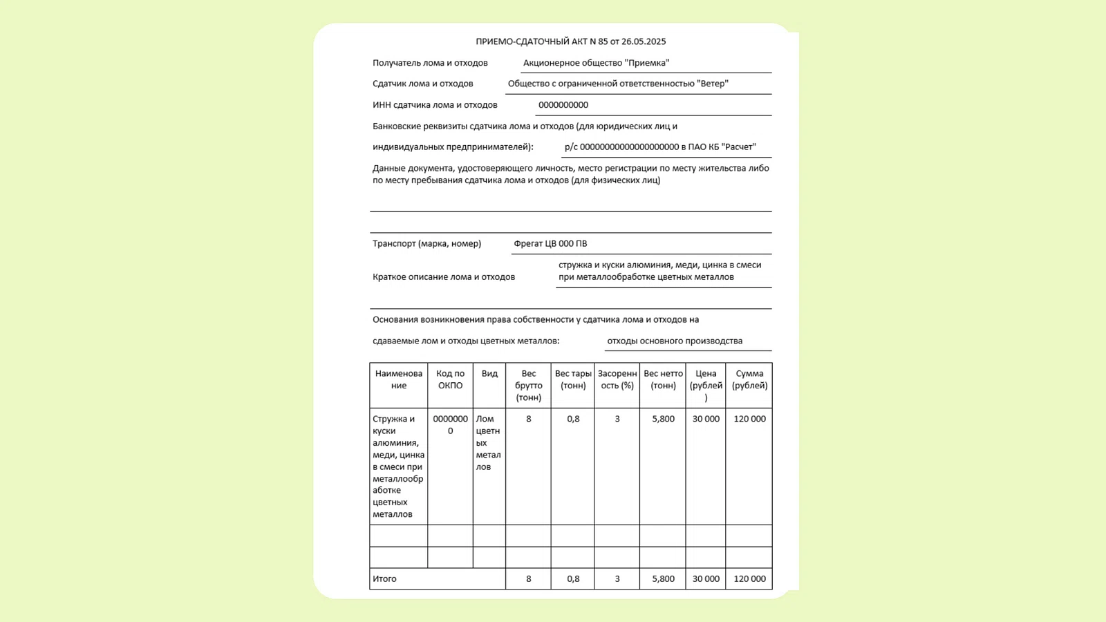 Первая страница акта